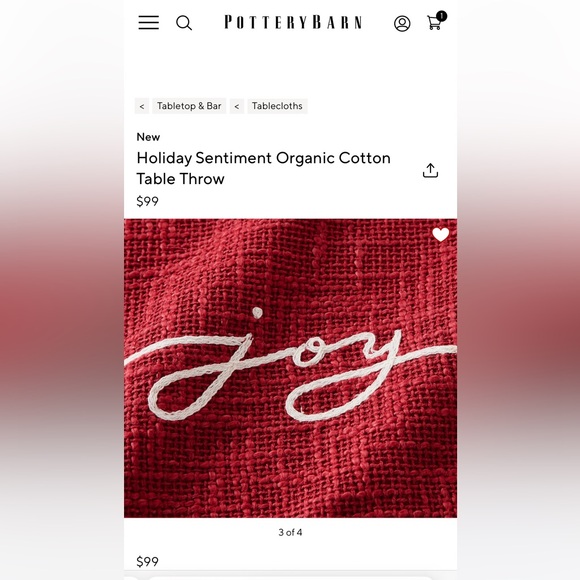 Pottery Barn Holiday Sentiment Organic Cotton Table Throw. 50” X 50”. ♥️🎄 - Picture 8 of 8